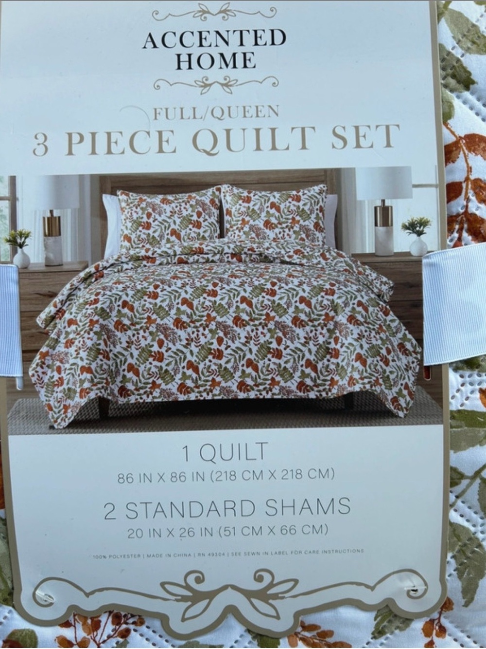 Accented Home Full/Queen Quilt Set in Orange & Green Floral